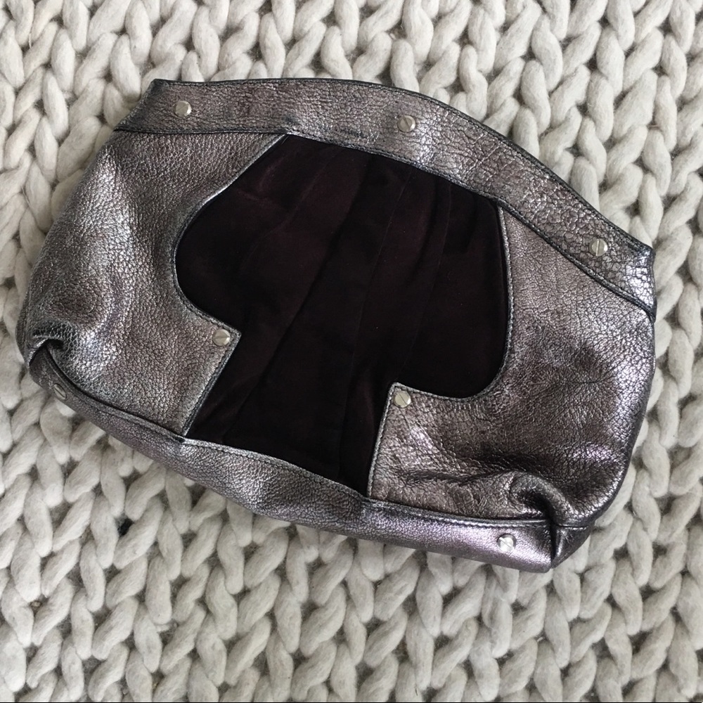 Rebecca Minkoff eggplant suede and metallic clutch